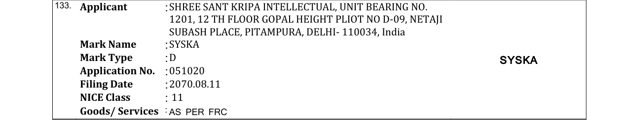 Original bulletin entry for SYSKA