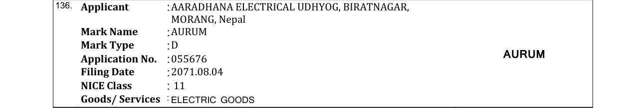 Original bulletin entry for AURUM