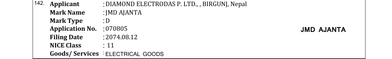 Original bulletin entry for JMD AJANTA