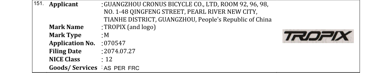 Original bulletin entry for TROPIX (and logo)