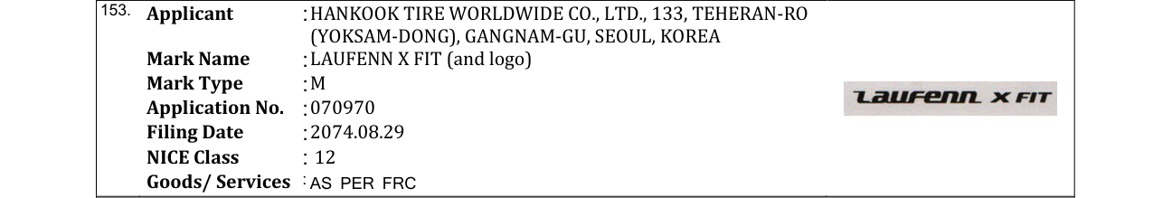 Original bulletin entry for LAUFENN X FIT (and logo)