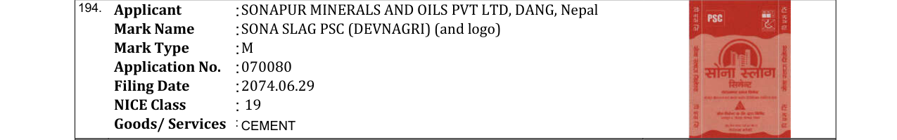 Original bulletin entry for SONA SLAG PSC (DEVNAGRI) (and logo)
