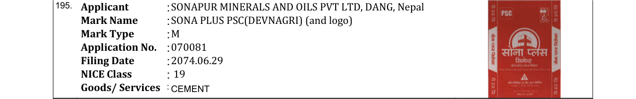 Original bulletin entry for SONA PLUS PSC(DEVNAGRI) (and logo)