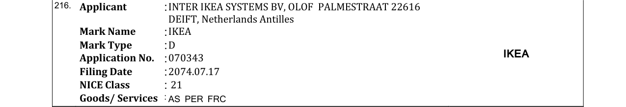Original bulletin entry for IKEA