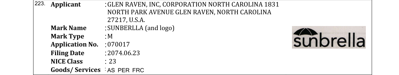 Original bulletin entry for SUNBERLLA (and logo)
