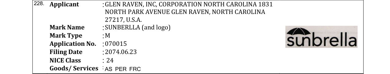 Original bulletin entry for SUNBERLLA (and logo)
