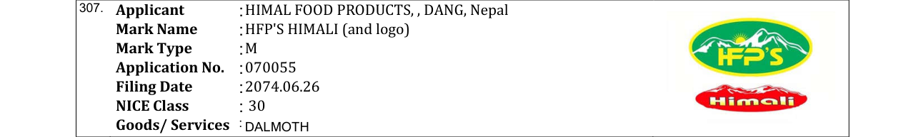 Original bulletin entry for HFP'S HIMALI (and logo)