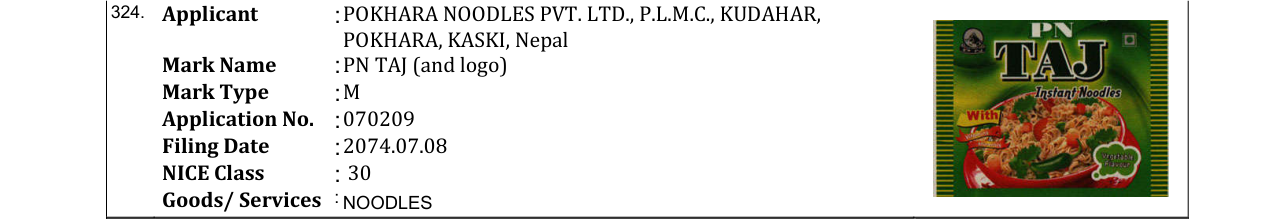 Original bulletin entry for PN TAJ (and logo)