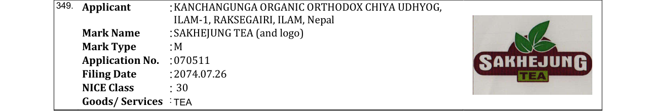 Original bulletin entry for SAKHEJUNG TEA (and logo)