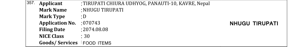 Original bulletin entry for NHUGU TIRUPATI