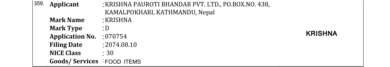 Original bulletin entry for KRISHNA
