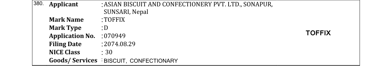 Original bulletin entry for TOFFIX