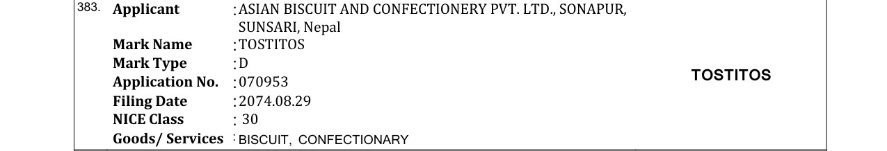 Original bulletin entry for TOSTITOS