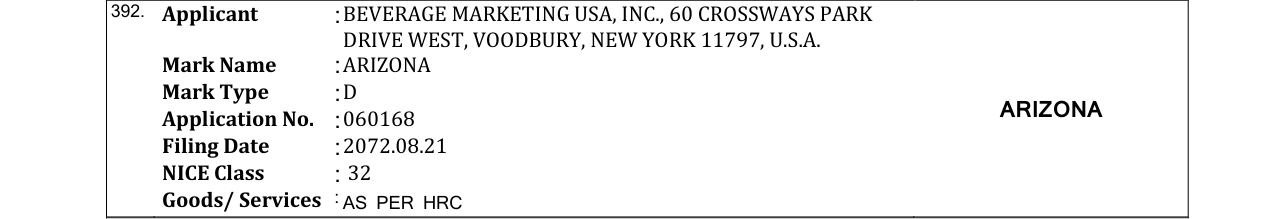 Original bulletin entry for ARIZONA