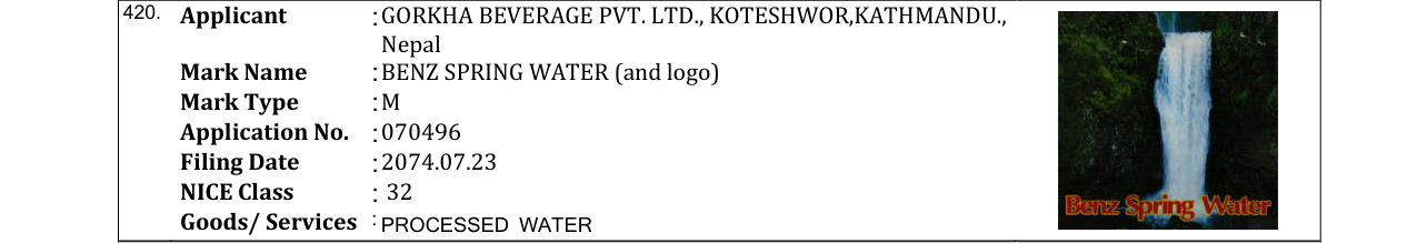 Original bulletin entry for BENZ SPRING WATER (and logo)