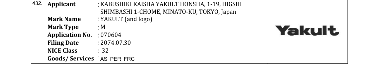 Original bulletin entry for YAKULT (and logo)