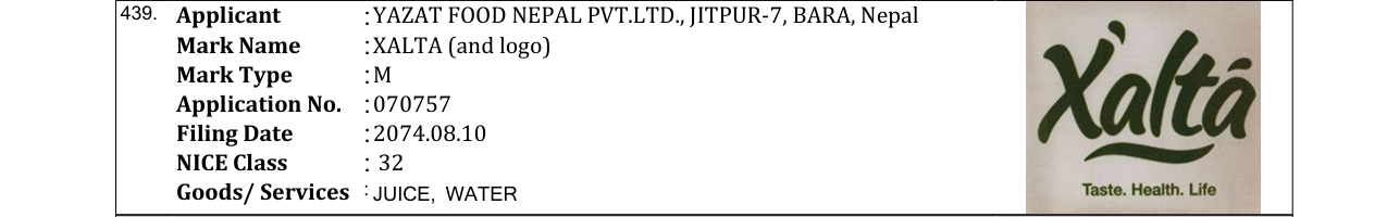 Original bulletin entry for XALTA (and logo)