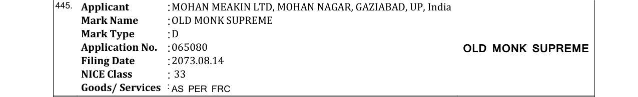 Original bulletin entry for OLD MONK SUPREME