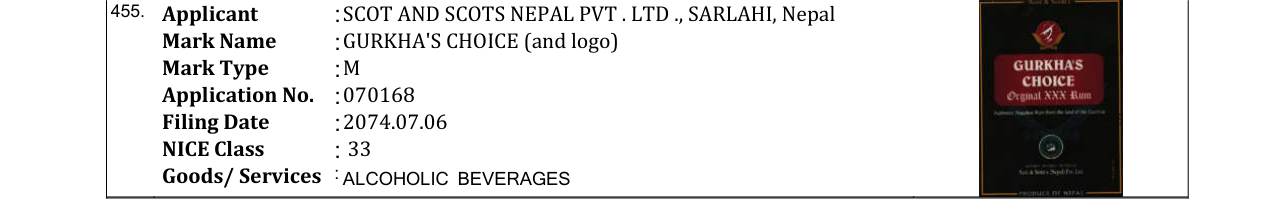 Original bulletin entry for GURKHA'S CHOICE (and logo)