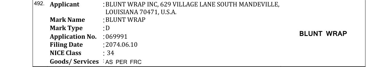 Original bulletin entry for BLUNT WRAP
