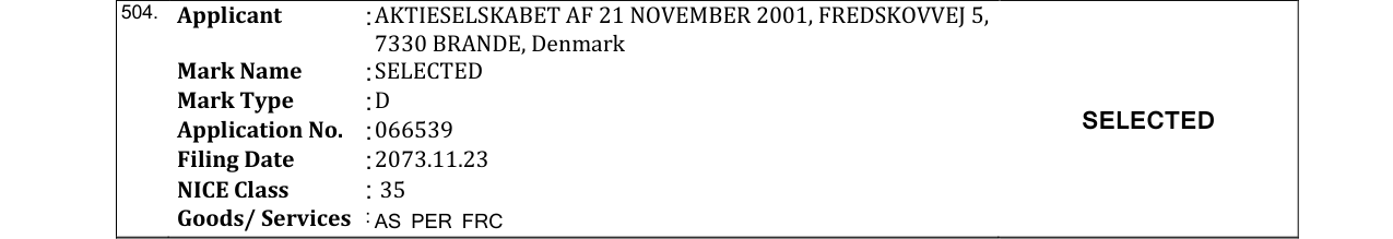 Original bulletin entry for SELECTED