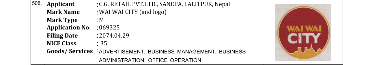 Original bulletin entry for WAI WAI CITY (and logo)