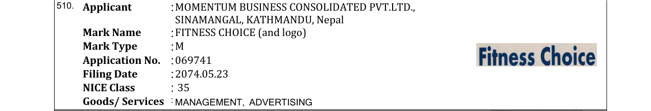 Original bulletin entry for FITNESS CHOICE (and logo)
