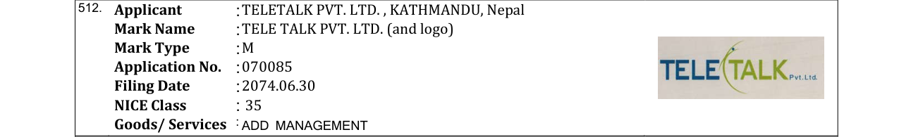 Original bulletin entry for TELE TALK PVT. LTD. (and logo)