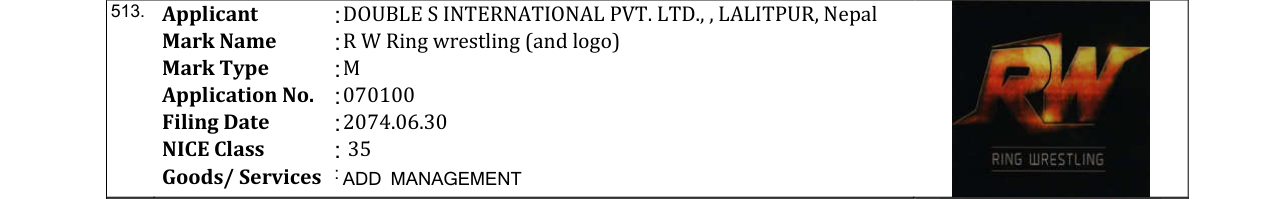 Original bulletin entry for R W Ring wrestling (and logo)
