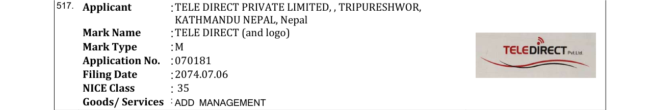 Original bulletin entry for TELE DIRECT (and logo)