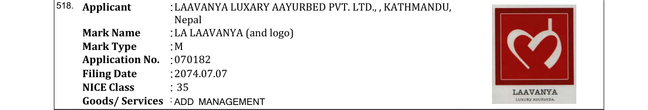 Original bulletin entry for LA LAAVANYA (and logo)