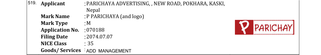 Original bulletin entry for P PARICHAYA (and logo)