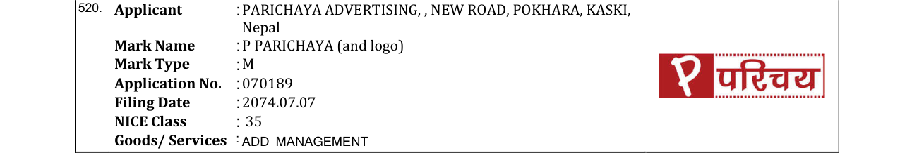 Original bulletin entry for P PARICHAYA (and logo)