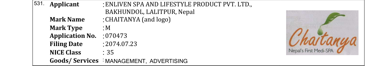 Original bulletin entry for CHAITANYA (and logo)
