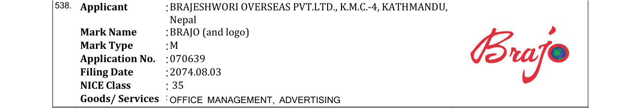 Original bulletin entry for BRAJO (and logo)
