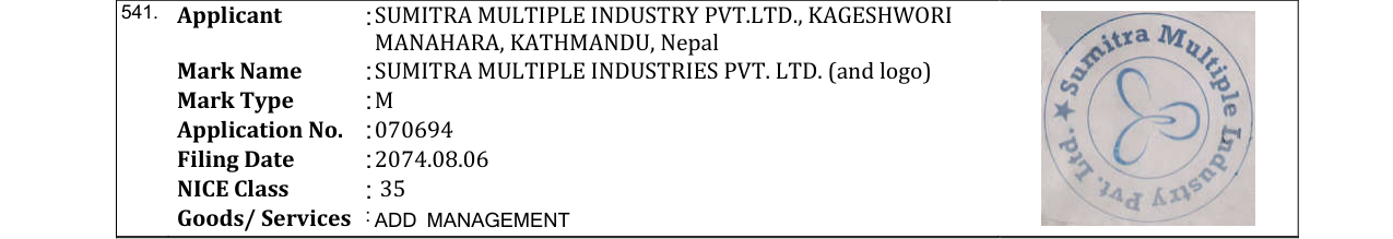 Original bulletin entry for SUMITRA MULTIPLE INDUSTRIES PVT. LTD. (and logo)