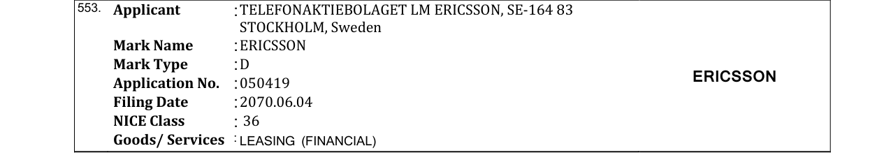 Original bulletin entry for ERICSSON