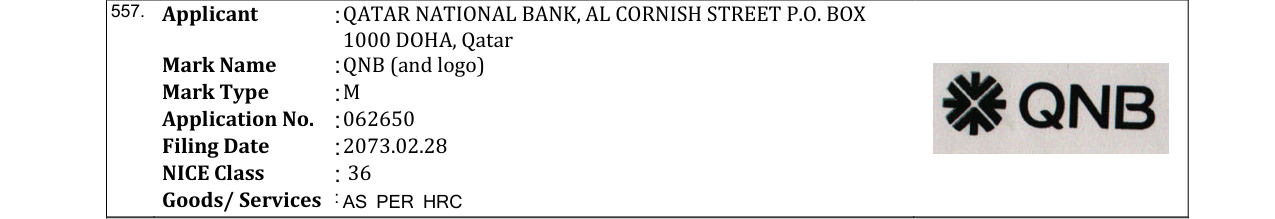 Original bulletin entry for QNB (and logo)