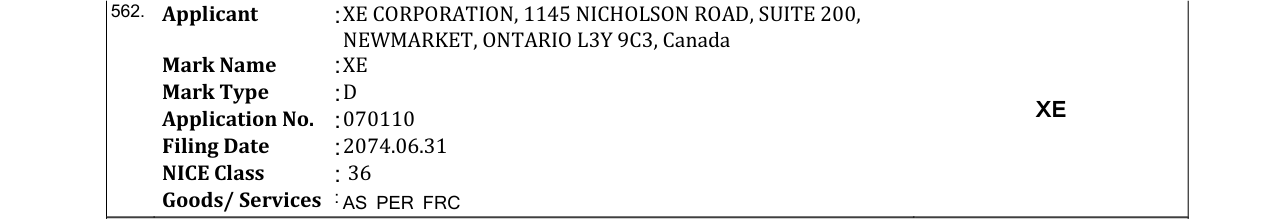 Original bulletin entry for XE