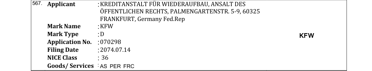 Original bulletin entry for KFW