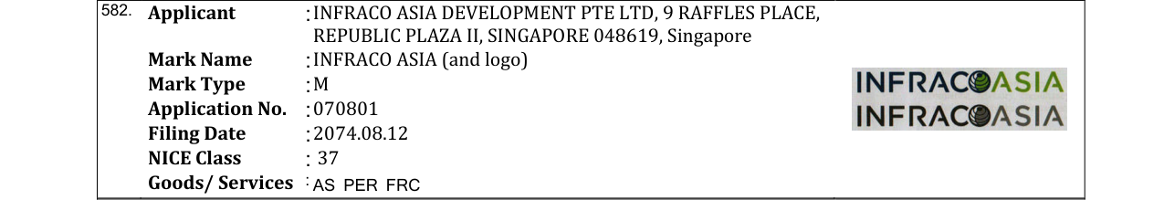 Original bulletin entry for INFRACO ASIA (and logo)