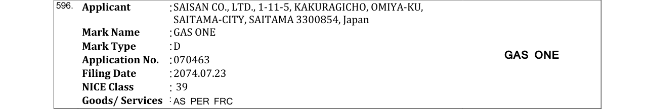 Original bulletin entry for GAS ONE