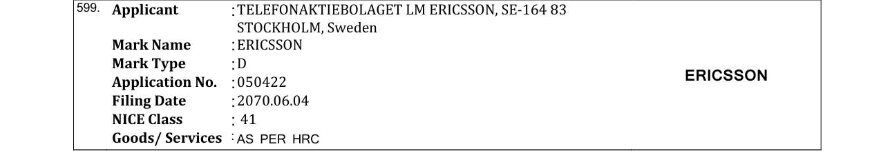 Original bulletin entry for ERICSSON