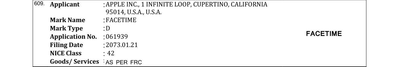 Original bulletin entry for FACETIME