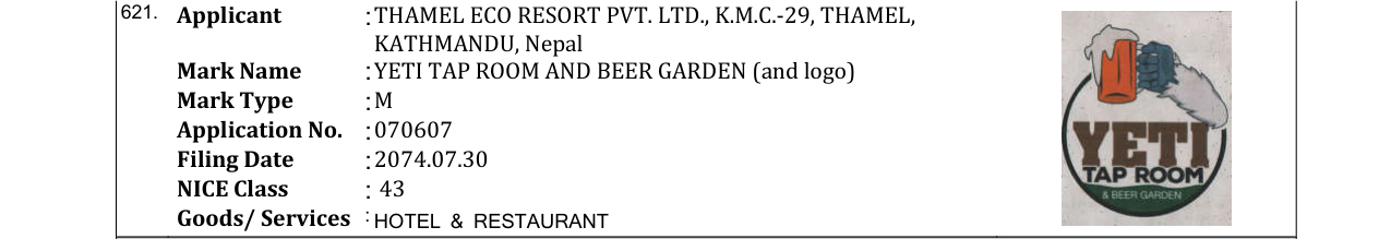 Original bulletin entry for YETI TAP ROOM AND BEER GARDEN (and logo)
