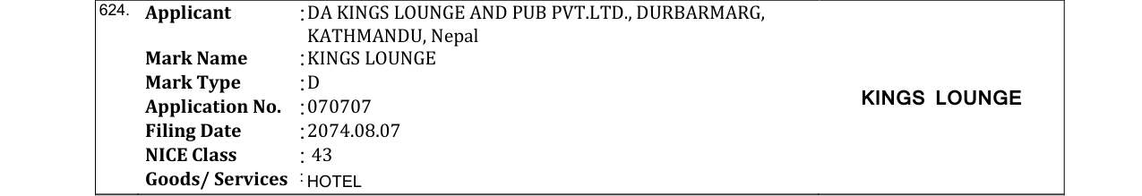 Original bulletin entry for KINGS LOUNGE
