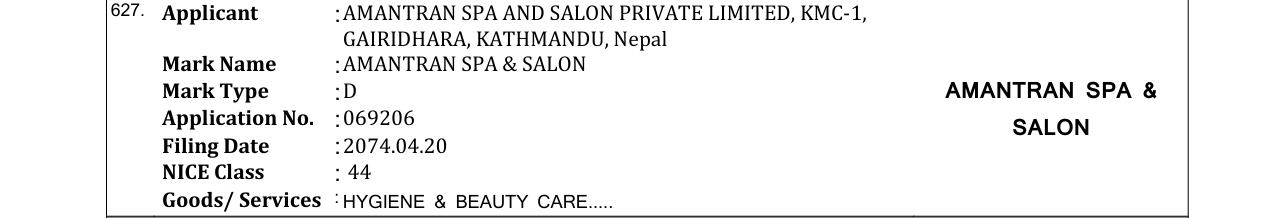 Original bulletin entry for AMANTRAN SPA & SALON