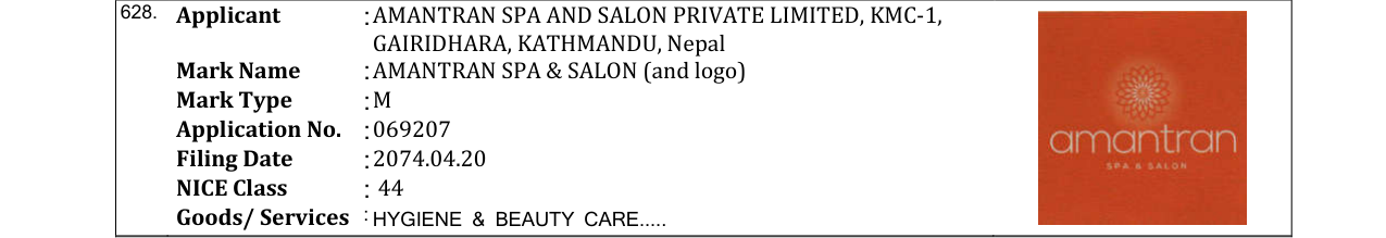 Original bulletin entry for AMANTRAN SPA & SALON (and logo)