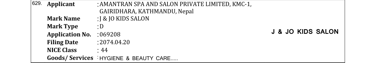 Original bulletin entry for J & JO KIDS SALON