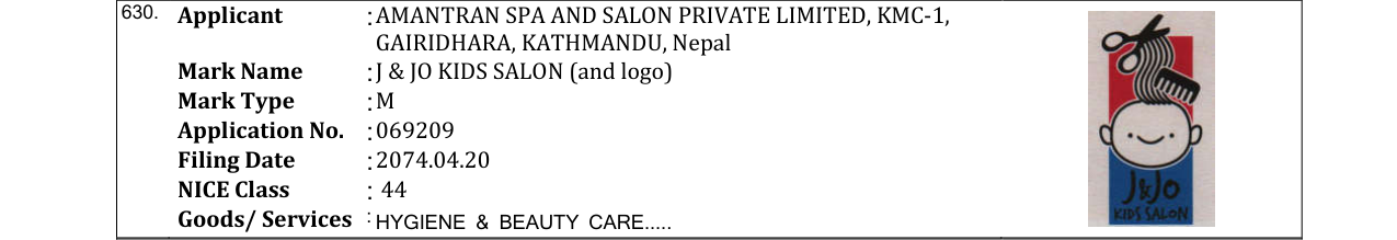 Original bulletin entry for J & JO KIDS SALON (and logo)